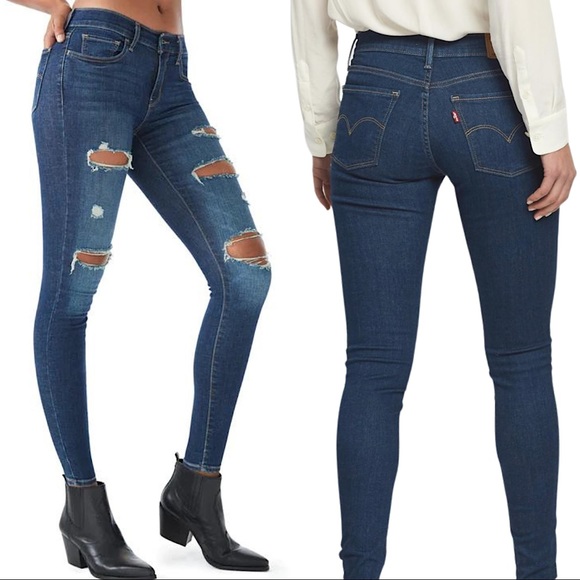 Levi’s 710 Ripped Distressed Busted Knee Super Skinny Jeans TellTale Medium Wash - Picture 1 of 15